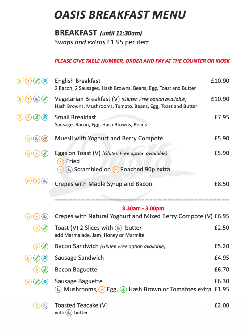 Cafe Oasis Menu - Cafe Oasis Weymouth